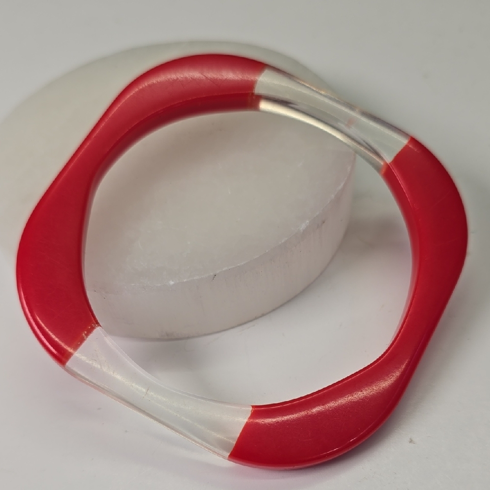 70s Red and Clear Lucite Bangle Bracelet